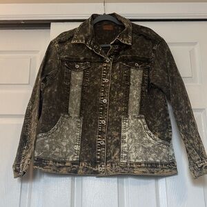 POL Distressed Black and Tan Jean Jacket
